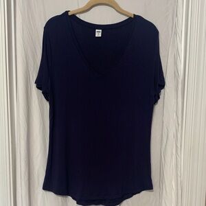 Old Navy Women's Short Sleeve Jersey knit V-Neck Top Navy Blue EUC